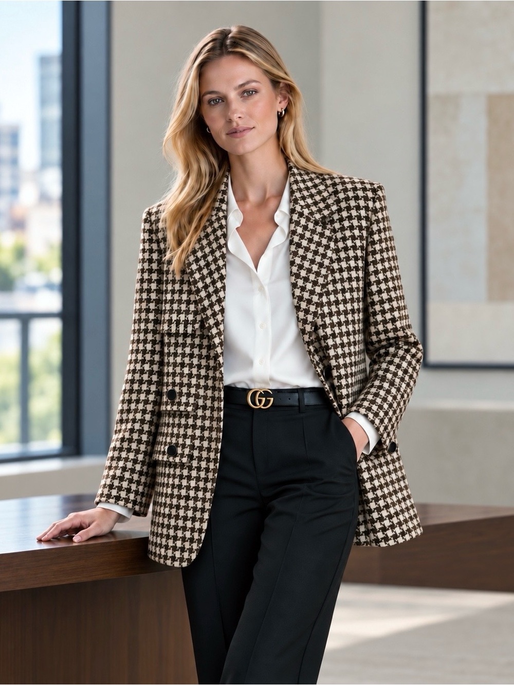 NWT Sandro Esther Houndstooth Tweed Jacket Brown & Cream US 8